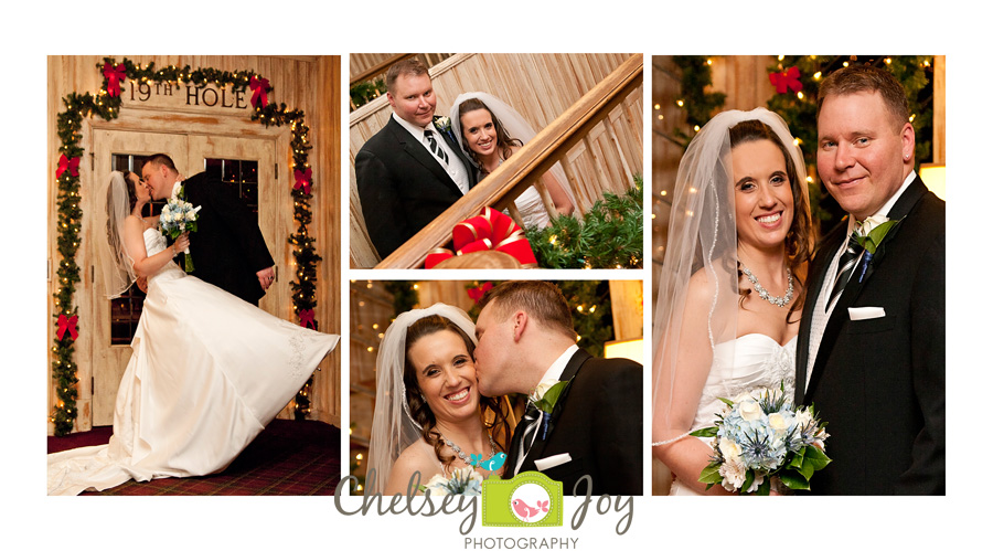 Sara and Brandon pose for pictures at their winter wedding in West Chicago 