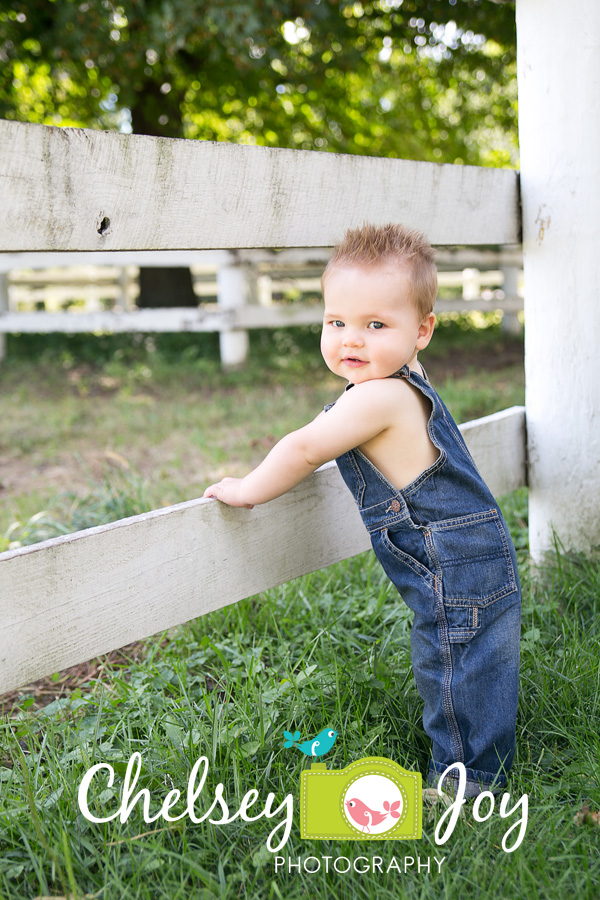 Jackson holds onto the fence for his country themed 1 year photo session. 