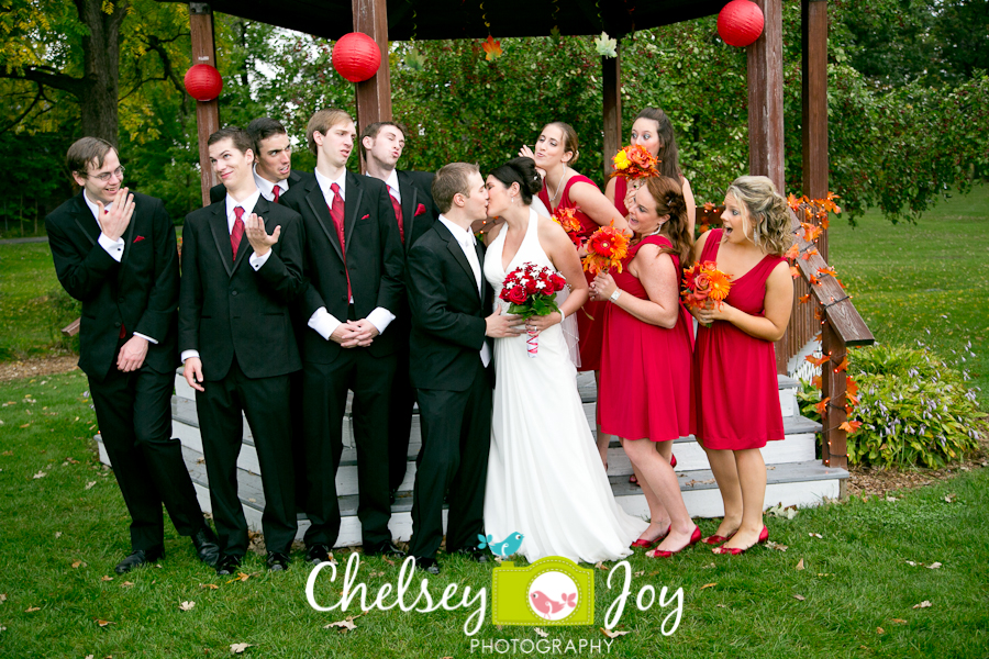 Group photo at Hopkins Park wedding. 