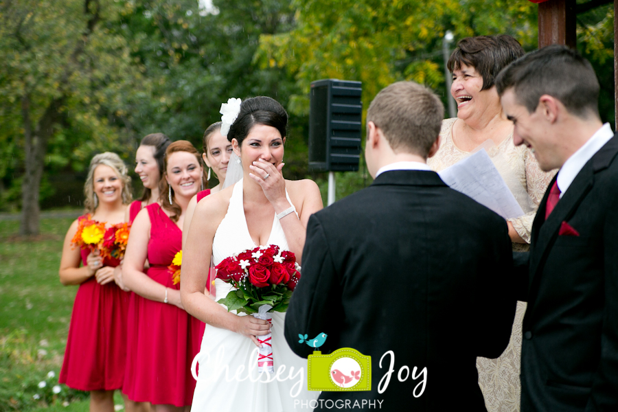 Saying wedding vows at Hopkins Park fall wedding. 