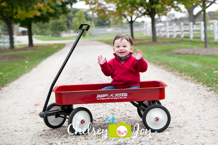 One-year-old smiles during candid photo session in Wheaton.