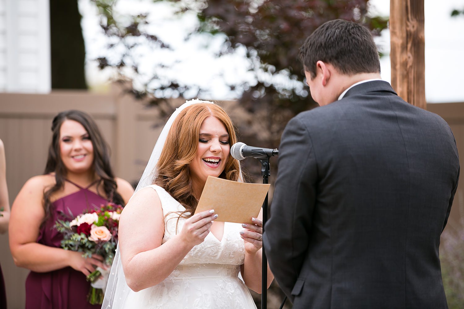 Bride saying vows at Hoosier Grove Barn wedding