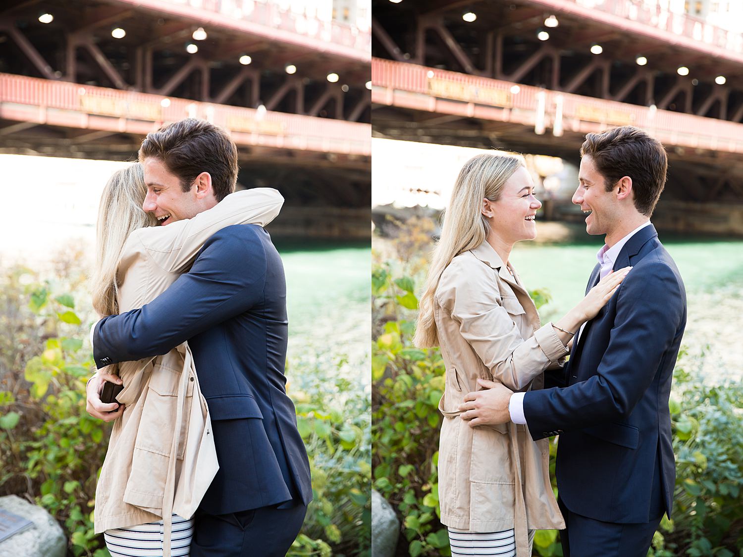 Evan's proposal on Chicago Riverwalk captured by Chicago proposal photographers.
