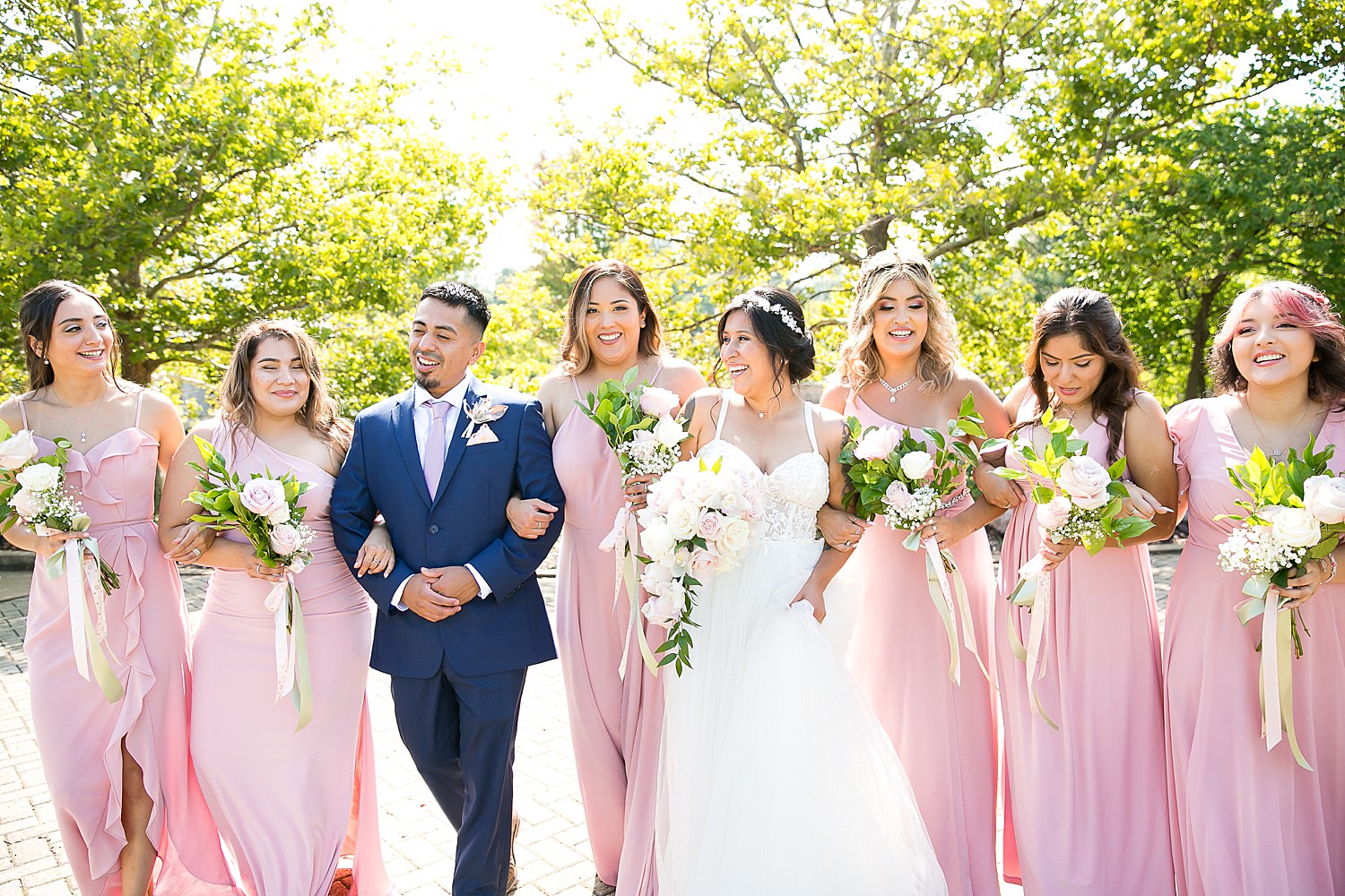 Monica walks with bridesmaids.