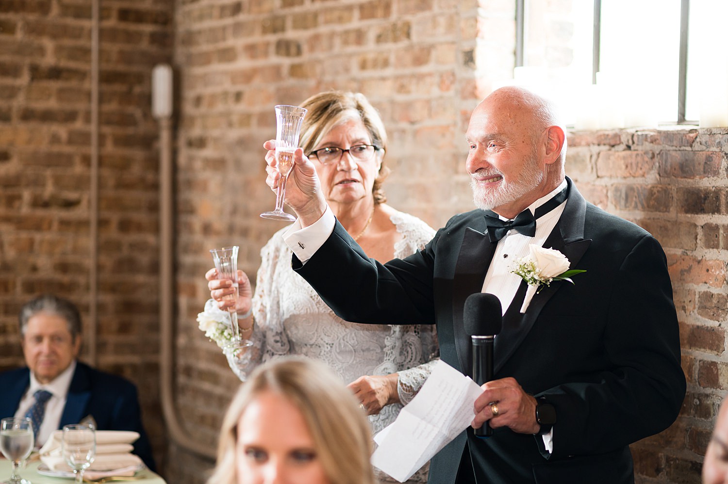 Father of bride toast at wedding reception.