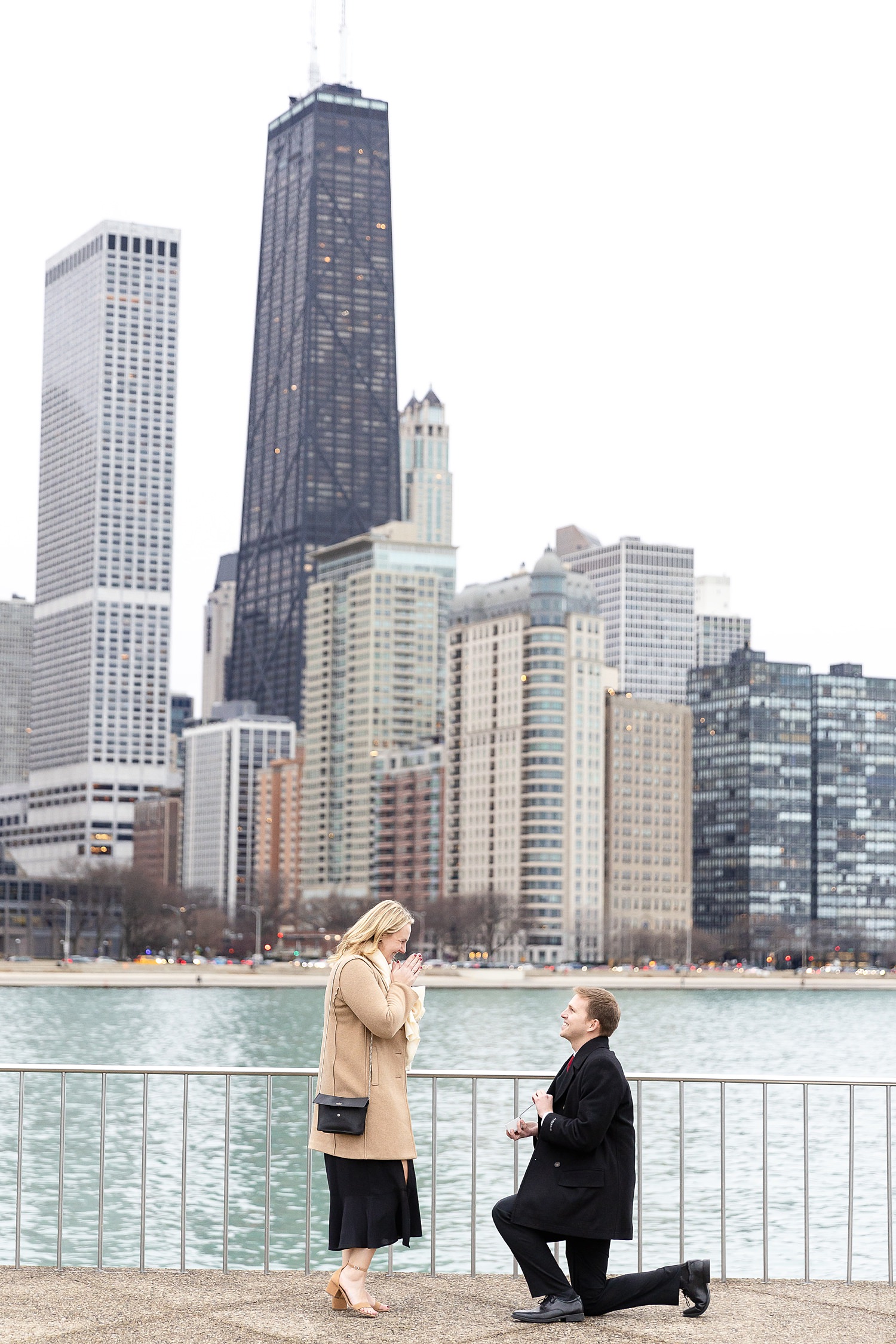 Man proposes in Chicago at Milton Lee Olive Park.