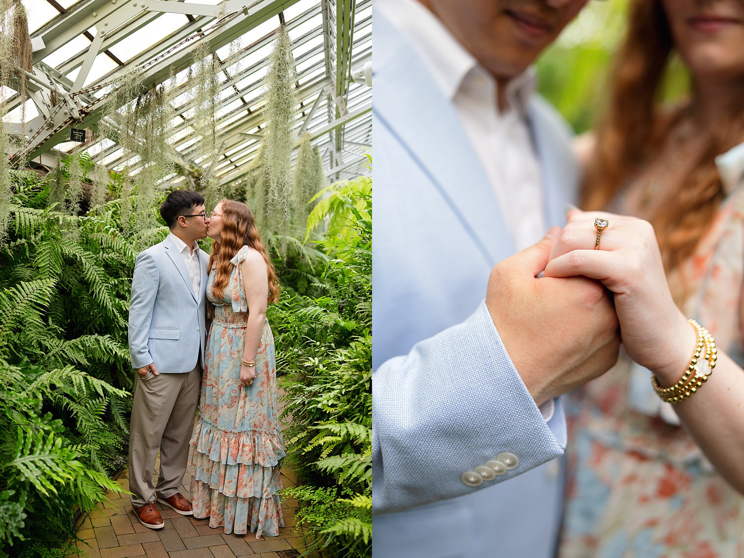 Couple kisses inside Garfield Park Conservatory