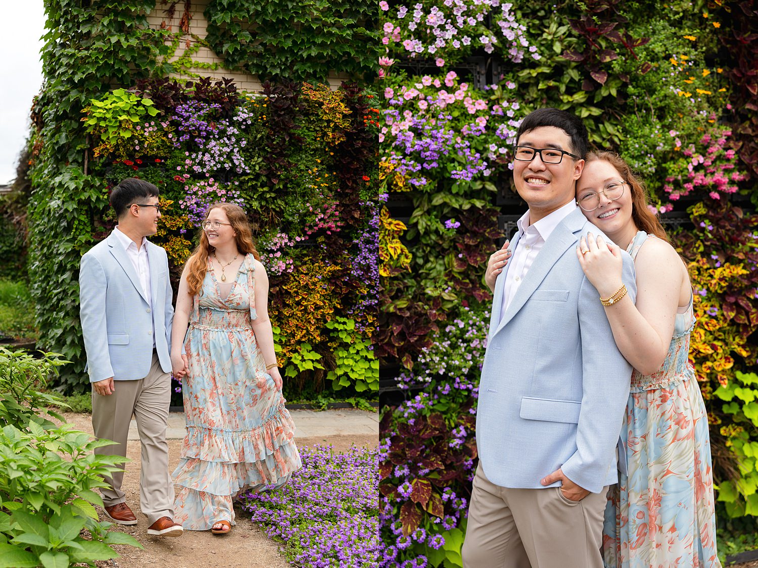 Couple walks in garden in Chicago.