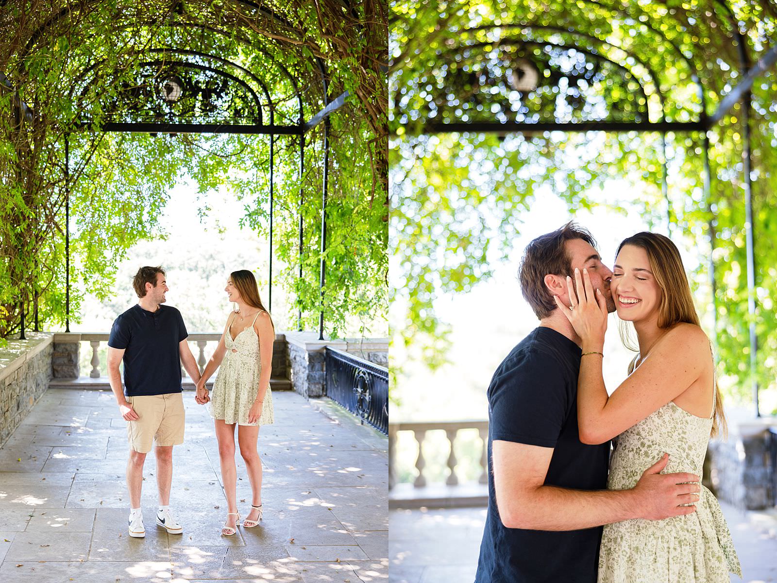 Engaged couple at Wisteria Arbor at Cheekwood