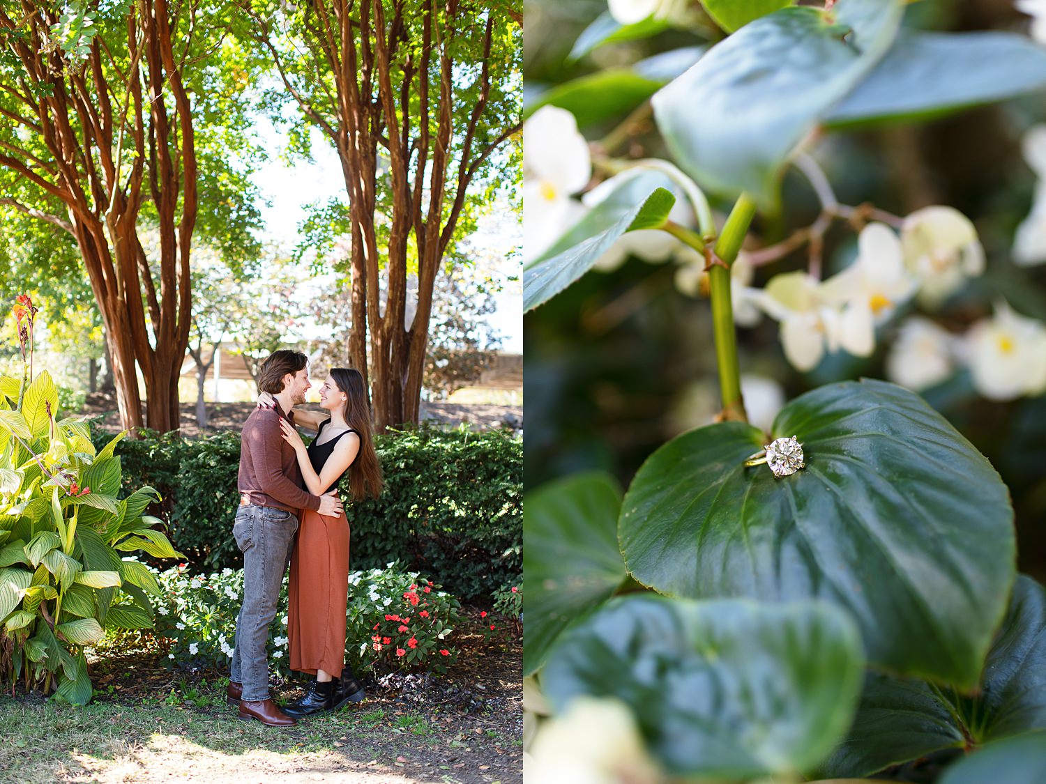 Engaged couple at Sunken Garden in Centennial Park