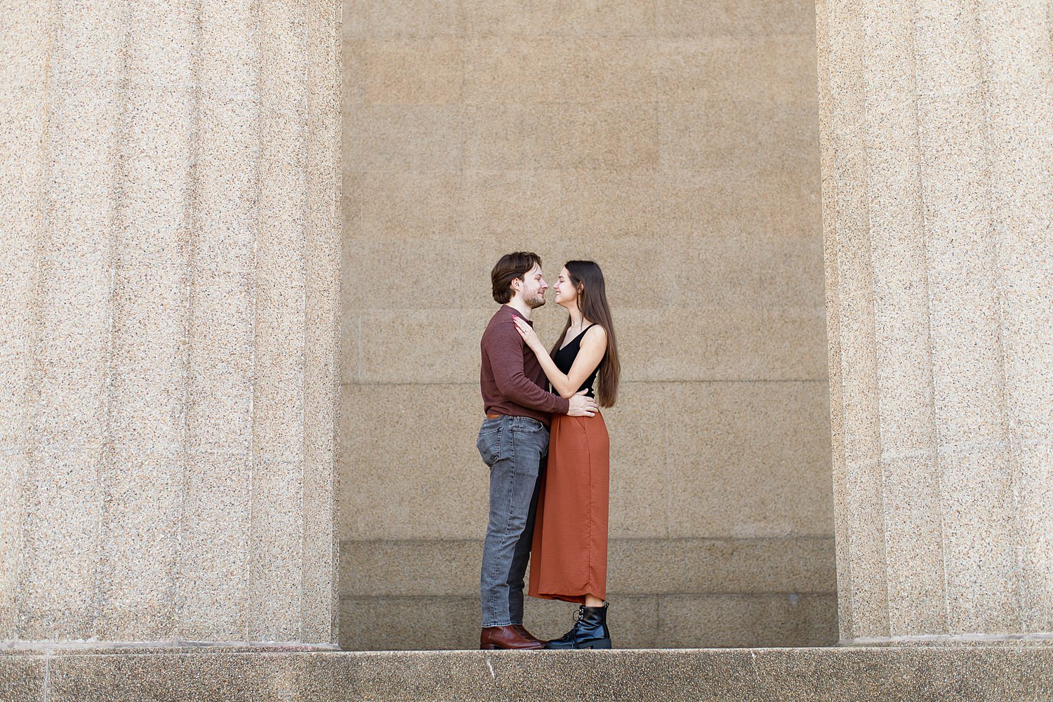 Engaged couple at Parthenon in Nashville