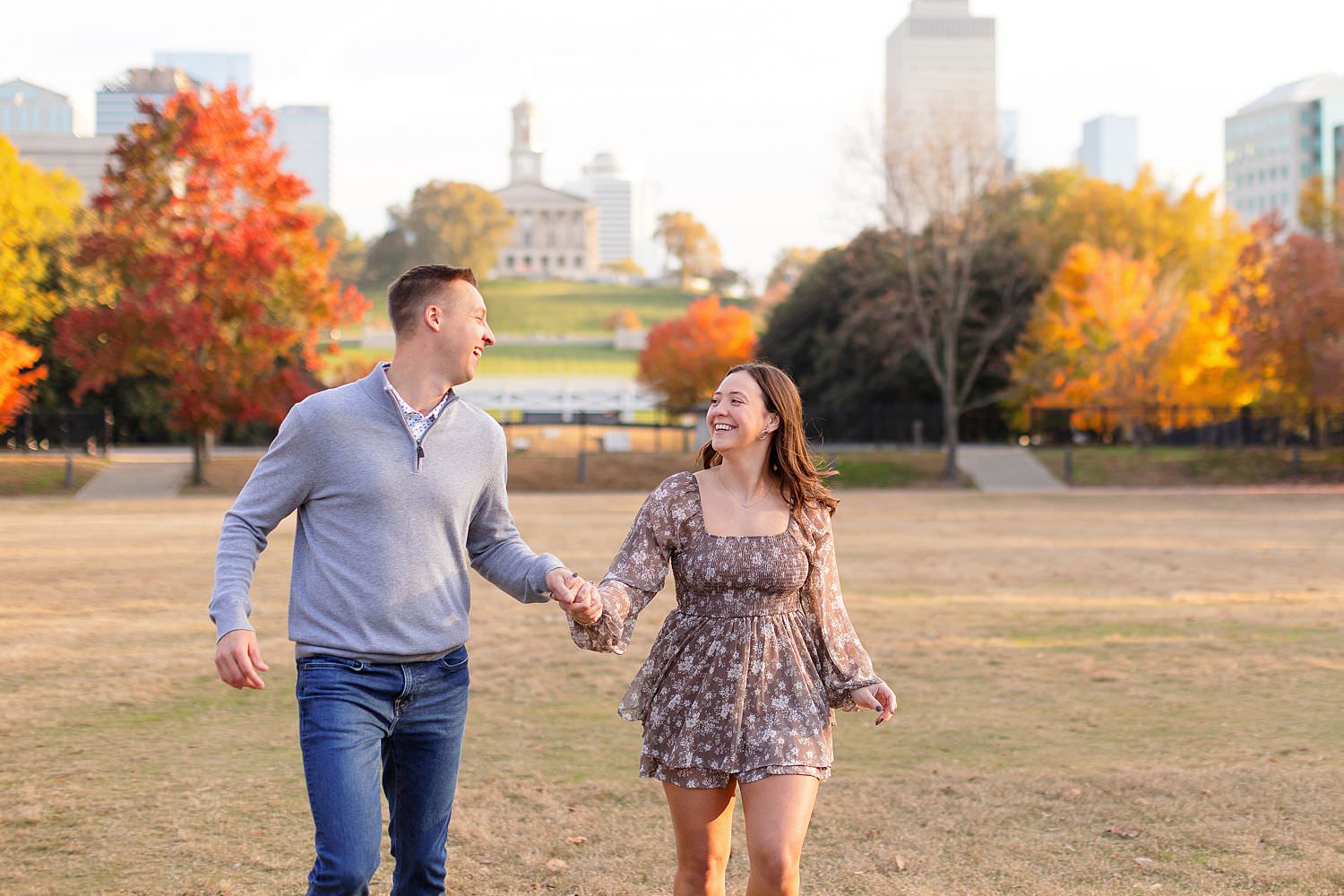 Engagement photos at Bicentennial Capitol Mall State Park in Nashville.