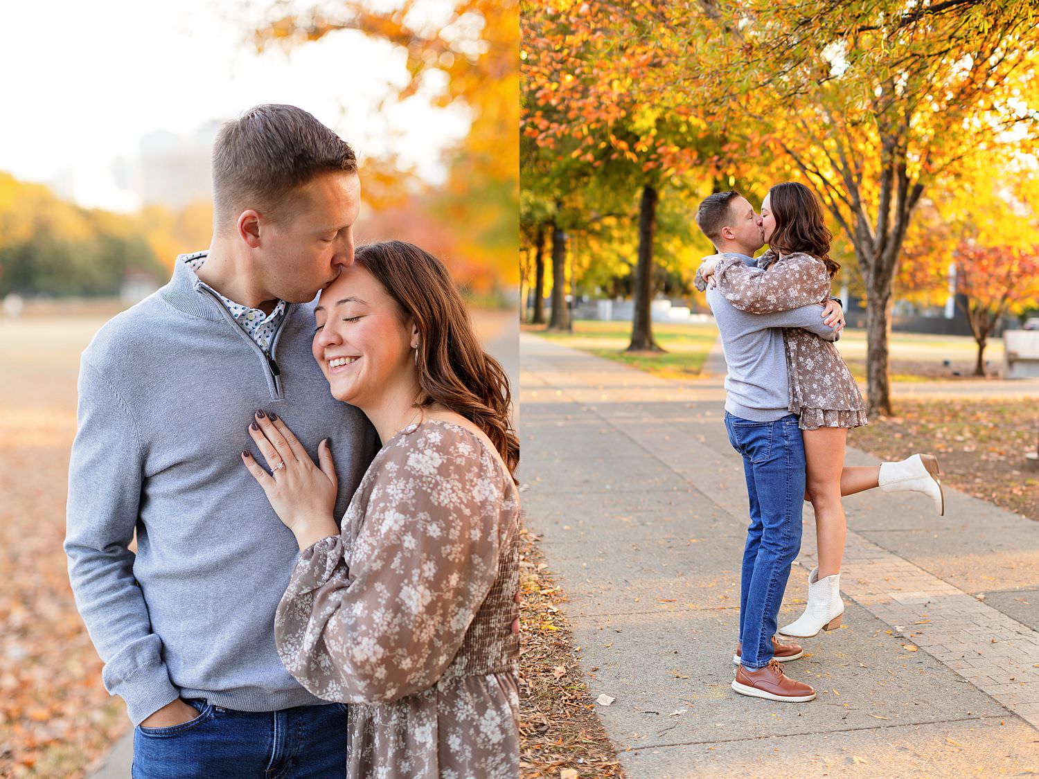 Fall engagement photos at Bicentennial Capitol Mall State Park in Nashville.